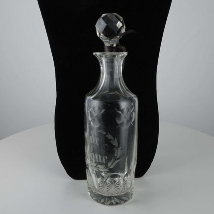 c1900 Large French Cut Glass Perfume Bottle Etched Eau De Cologne - Estate Fresh Austin