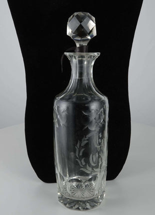 c1900 Large French Cut Glass Perfume Bottle Etched Eau De Cologne - Estate Fresh Austin