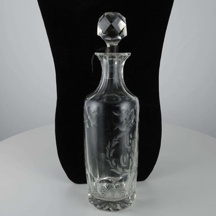 c1900 Large French Cut Glass Perfume Bottle Etched Eau De Cologne - Estate Fresh Austin