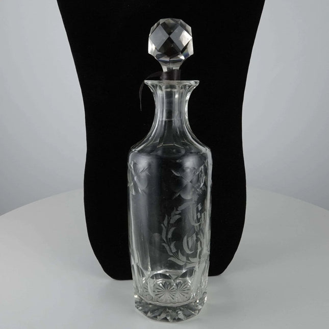 c1900 Large French Cut Glass Perfume Bottle Etched Eau De Cologne - Estate Fresh Austin