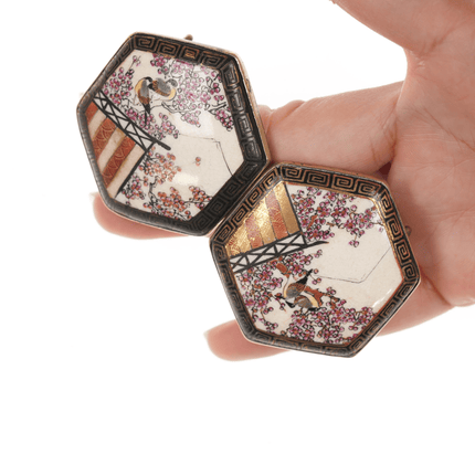 c1900 Meiji Japanese Satsuma birds belt buckle set - Estate Fresh Austin