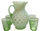 c1900 Northwood Green Opalescent Lemonade Set Pitcher and 5 Tumblers - Estate Fresh Austin