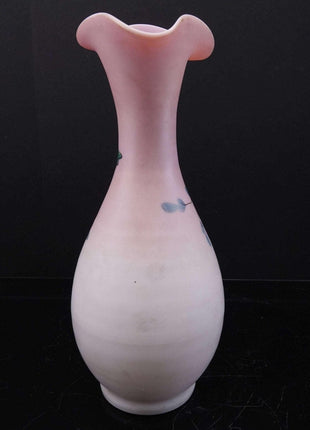 c1900 Pink Satin glass Hand enameled vase - Estate Fresh Austin