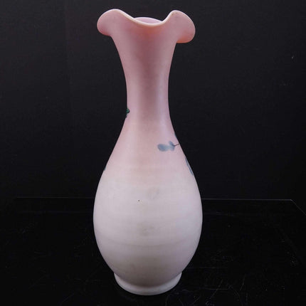 c1900 Pink Satin glass Hand enameled vase - Estate Fresh Austin