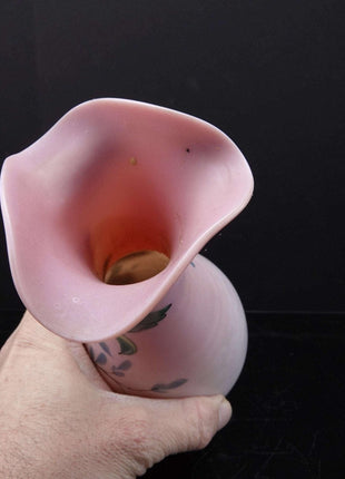 c1900 Pink Satin glass Hand enameled vase - Estate Fresh Austin