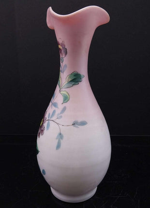 c1900 Pink Satin glass Hand enameled vase - Estate Fresh Austin