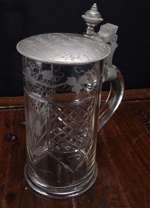 c1900 Presentation Glass Bohemian Cut Beer Stein - Estate Fresh Austin