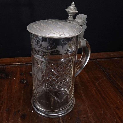 c1900 Presentation Glass Bohemian Cut Beer Stein - Estate Fresh Austin