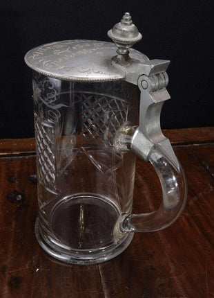 c1900 Presentation Glass Bohemian Cut Beer Stein - Estate Fresh Austin