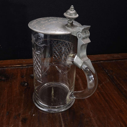 c1900 Presentation Glass Bohemian Cut Beer Stein - Estate Fresh Austin