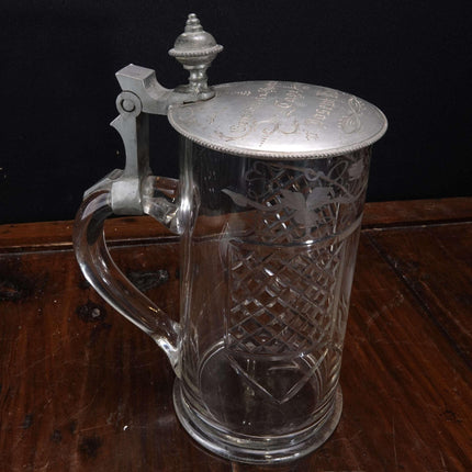 c1900 Presentation Glass Bohemian Cut Beer Stein - Estate Fresh Austin