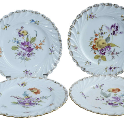 c1900 Richard Klemm Swirled Dresden flowers Salad plate set - Estate Fresh Austin