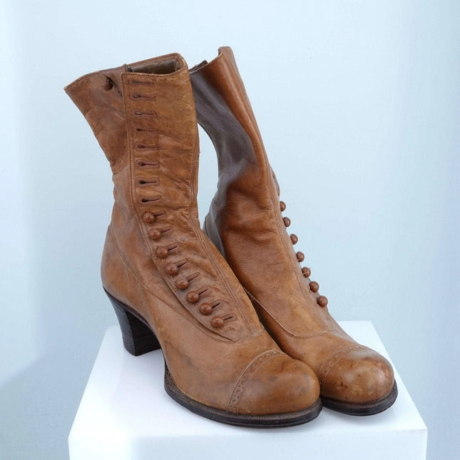 c1900 Roberts, Johnson & Rand Brown Leather High Top Lace-up Boots - Estate Fresh Austin