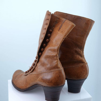 c1900 Roberts, Johnson & Rand Brown Leather High Top Lace - up Boots - Estate Fresh Austin