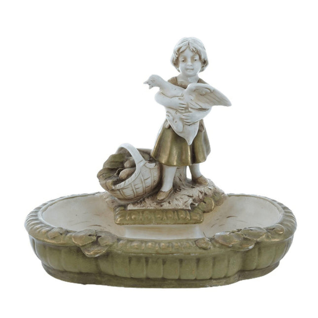 c1900 Royal Dux Art Nouveau Goose Girl with Basket centerpiece or dresser tray - Estate Fresh Austin