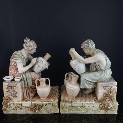 c1900 Royal Dux Art Nouveau Neoclassical Bookends - Estate Fresh Austin