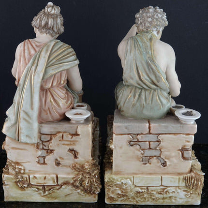 c1900 Royal Dux Art Nouveau Neoclassical Bookends - Estate Fresh Austin