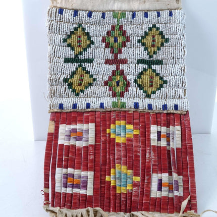 c1900 Sioux Quillwork Beaded Tobacco Bag 29.25" long - Estate Fresh Austin