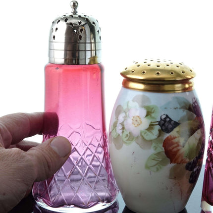 c1900 Sugar Shaker collection Muffineer Cut Cranberry, Hand Painted Bavaria, Art - Estate Fresh Austin