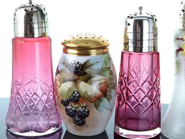 c1900 Sugar Shaker collection Muffineer Cut Cranberry, Hand Painted Bavaria, Art - Estate Fresh Austin
