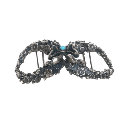 c1900 William Kerr Sterling floral wreath with turquoise belt buckle - Estate Fresh Austin