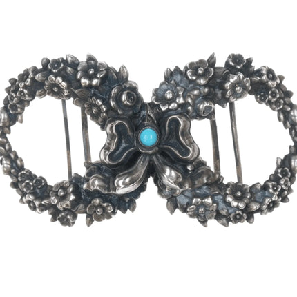 c1900 William Kerr Sterling floral wreath with turquoise belt buckle - Estate Fresh Austin