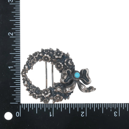 c1900 William Kerr Sterling floral wreath with turquoise belt buckle - Estate Fresh Austin