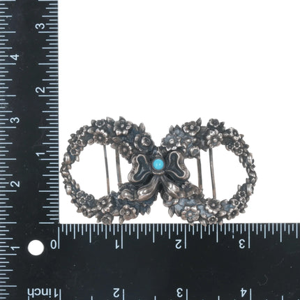 c1900 William Kerr Sterling floral wreath with turquoise belt buckle - Estate Fresh Austin
