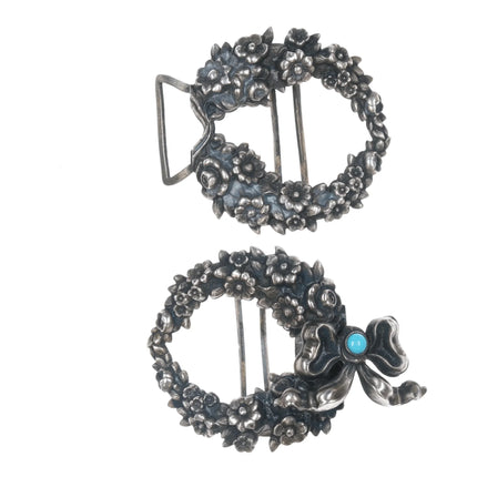 c1900 William Kerr Sterling floral wreath with turquoise belt buckle - Estate Fresh Austin