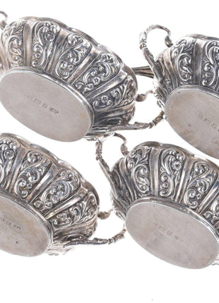 c1902 British Sterling silver Repousse Master salt/spoons set - Estate Fresh Austin