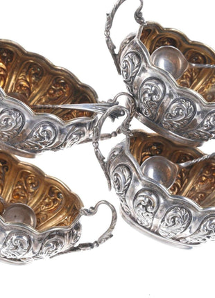 c1902 British Sterling silver Repousse Master salt/spoons set - Estate Fresh Austin