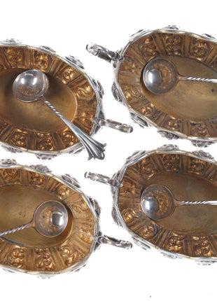 c1902 British Sterling silver Repousse Master salt/spoons set - Estate Fresh Austin