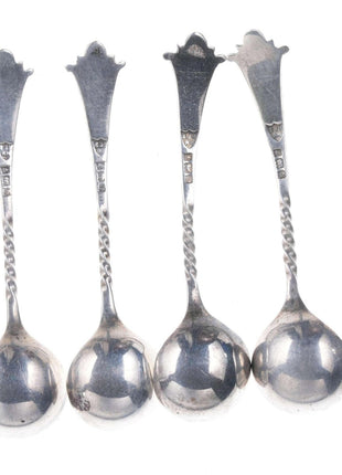 c1902 British Sterling silver Repousse Master salt/spoons set - Estate Fresh Austin