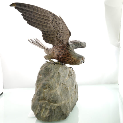 c.1910 15" Bergman Austrian Cold Painted Bronze Sparrow Hawk Sculpture on Stone - Estate Fresh Austin