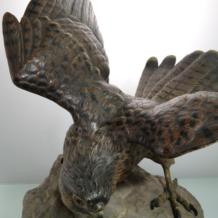 c.1910 15" Bergman Austrian Cold Painted Bronze Sparrow Hawk Sculpture on Stone - Estate Fresh Austin