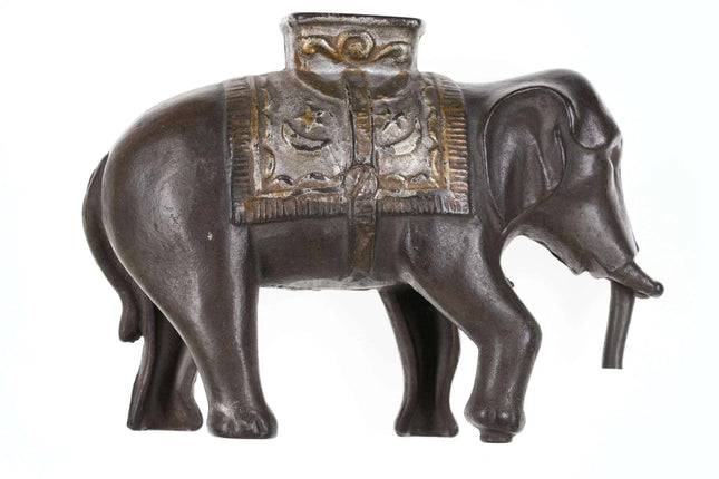 c1910 ac Williams Large Cast Iron Elephant Bank - Estate Fresh Austin