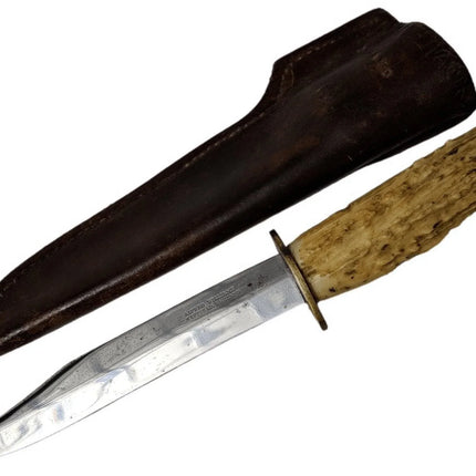 c1910 Alfred Williams Sheffield Knife Stag Handle Original Sheath - Estate Fresh Austin