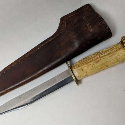 c1910 Alfred Williams Sheffield Knife Stag Handle Original Sheath - Estate Fresh Austin