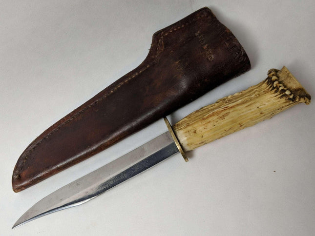 c1910 Alfred Williams Sheffield Knife Stag Handle Original Sheath - Estate Fresh Austin