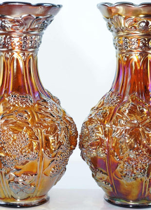 c1910 Amber Loganberry Carnival Glass Vases By Imperial Pair - Estate Fresh Austin