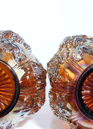 c1910 Amber Loganberry Carnival Glass Vases By Imperial Pair - Estate Fresh Austin