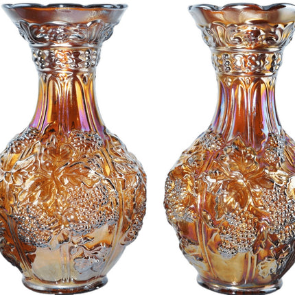 c1910 Amber Loganberry Carnival Glass Vases By Imperial Pair - Estate Fresh Austin