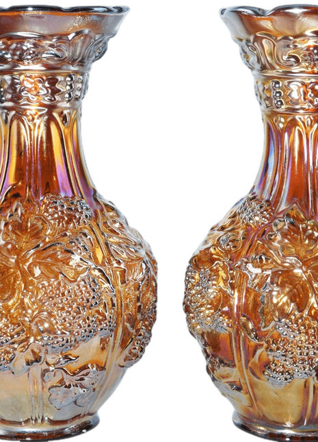 c1910 Amber Loganberry Carnival Glass Vases By Imperial Pair - Estate Fresh Austin