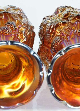 c1910 Amber Loganberry Carnival Glass Vases By Imperial Pair - Estate Fresh Austin