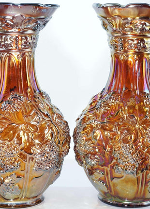 c1910 Amber Loganberry Carnival Glass Vases By Imperial Pair - Estate Fresh Austin