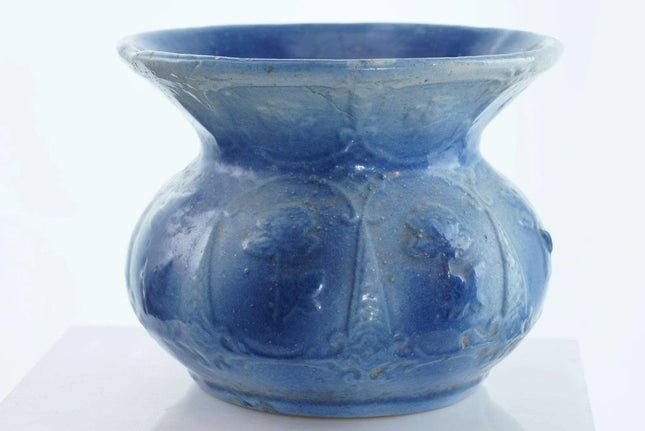 c1910 American Blue & White Stoneware Cuspidor with roses - Estate Fresh Austin