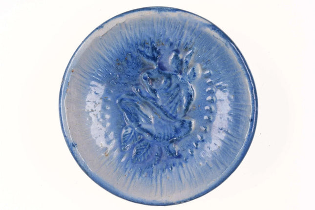 c1910 American Blue & White Stoneware Soap Dish with embossed Rose - Estate Fresh Austin