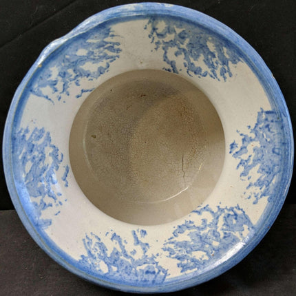 c1910 American Blue & White Stoneware Spongeware Spittoon Cuspidor - Estate Fresh Austin