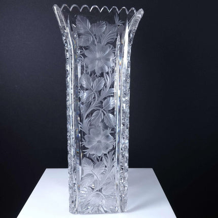 c1910 American Brilliant Period Cut Glass Vase with Alternating Intaglio Panels - Estate Fresh Austin