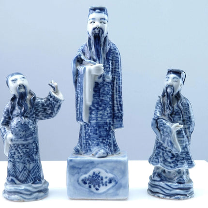 c1910 Antique Chinese Blue and Whit Fu Lu Shou Figues Lot - Estate Fresh Austin